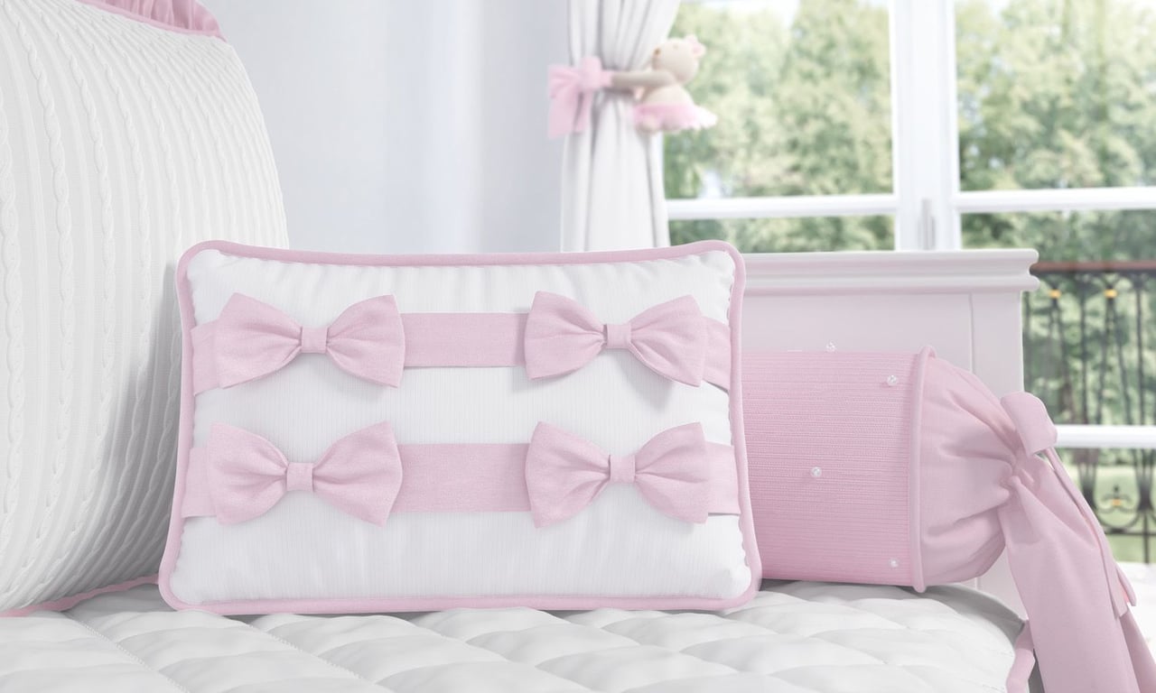 Almofada Laços Tricot Luxo Rosa 43cm