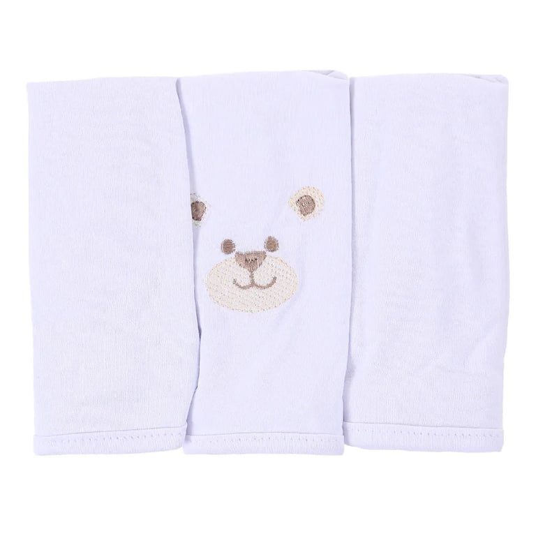 Jogo de Fraldas de Boca Bublim Malha Bordado Ursinho Branco