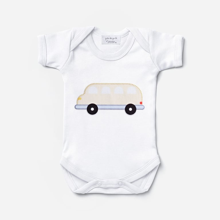 Body Manga Curta Ônibus Amarelo Tam P