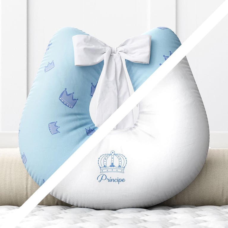 Almofada Amamentação Menino Príncipe Azul Frente e Verso com Laço