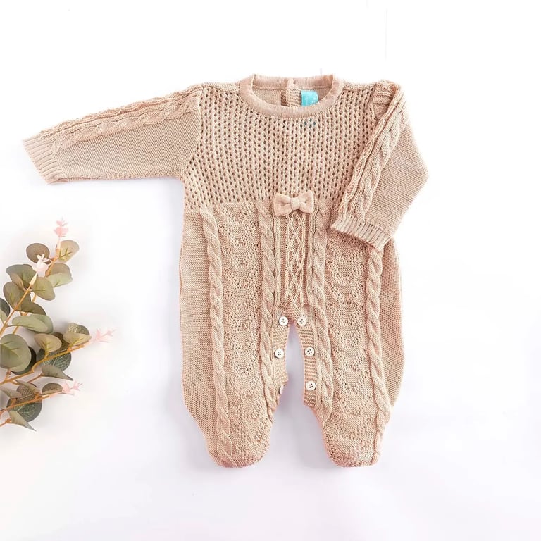 Macacão Tricot Trança Laço Rosé Tam M