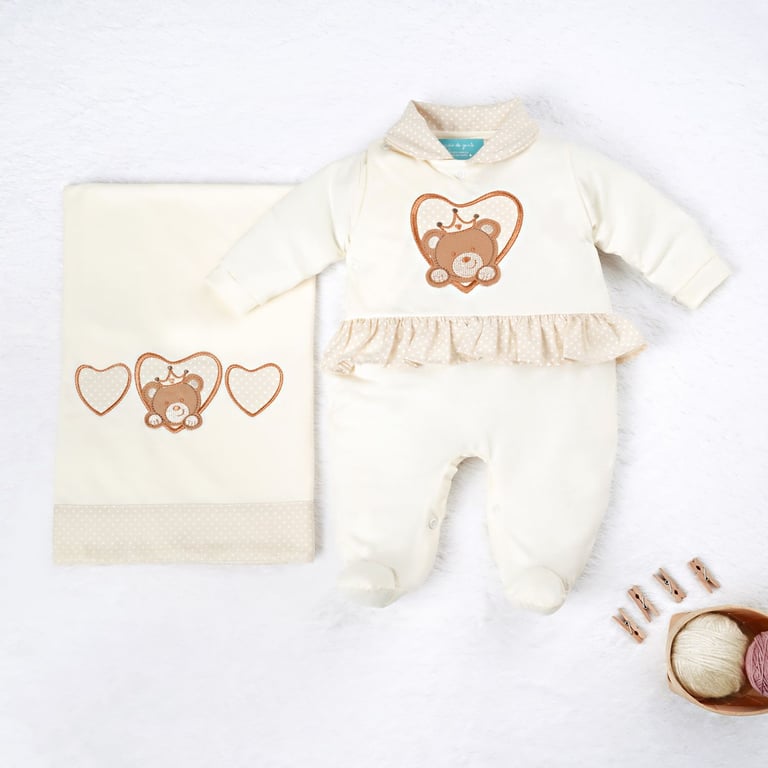 Saída Maternidade Ursinha Princesa Poá Amarelo Camomila 02 Peças