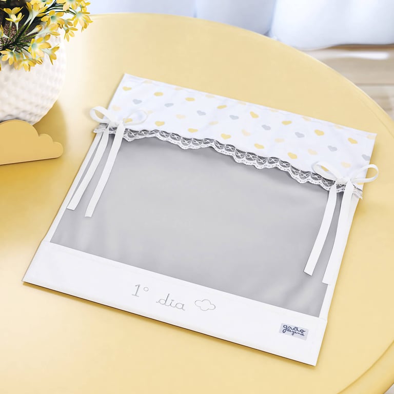 Saquinho Maternidade para Roupinhas Corações Primeiro Dia Amarelo