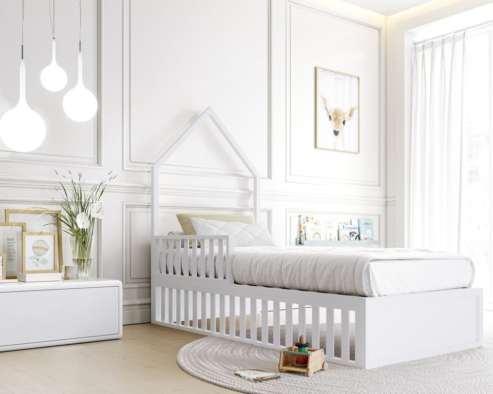 Cama Casinha Montessori Branco Solteiro 4 em 1 — vista alternativa