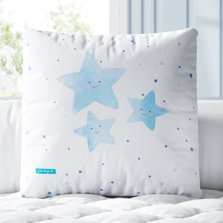 Almofada Quadrada Estrelinhas Sorridentes Azul 33cm