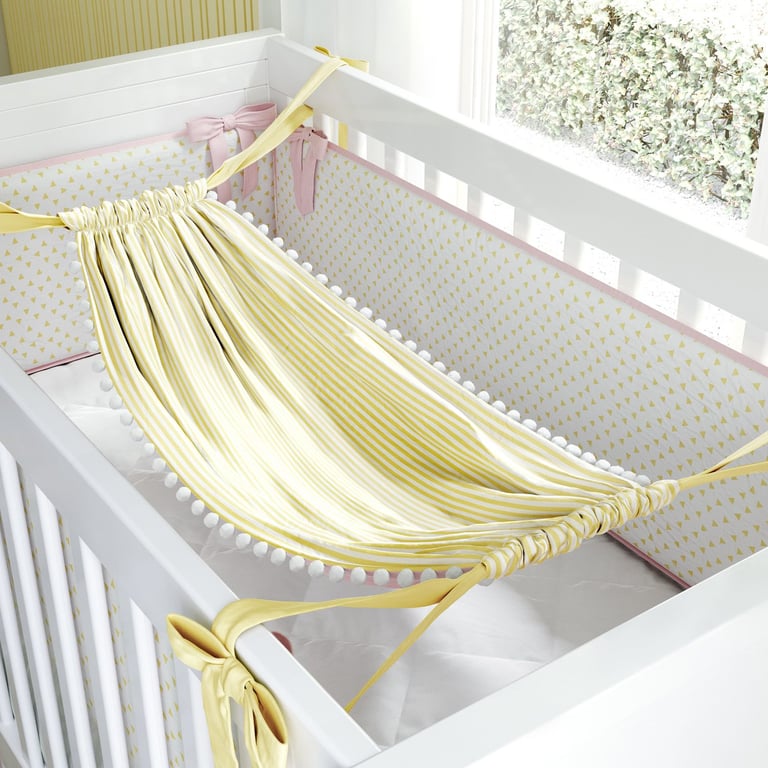 Rede para Berço Dupla Face Listrada Amarela/Rosa