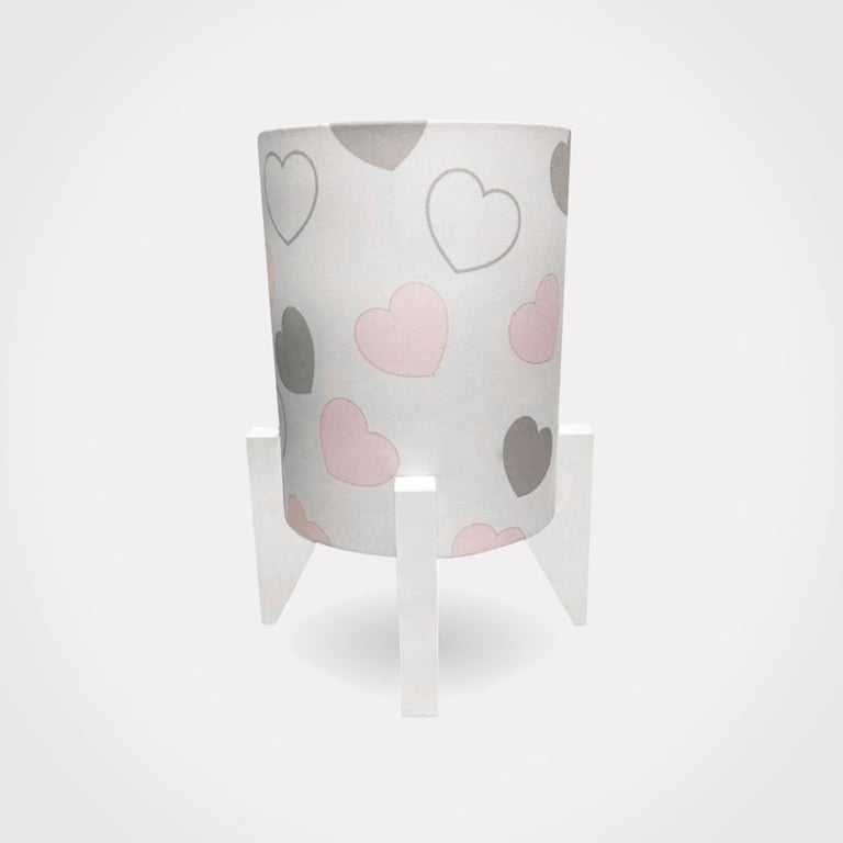Abajur Luminária Corações Rosa e Cinza