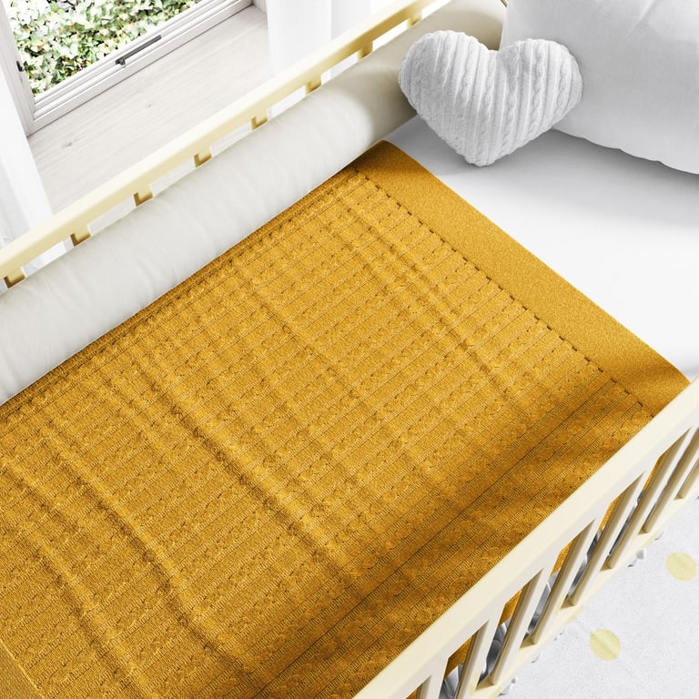 Manta Bebê Tricot Trança Amarelo Mostarda 1m