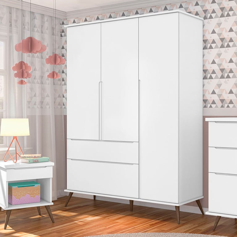 Guarda Roupa Infantil Branco 3 Portas Melinda