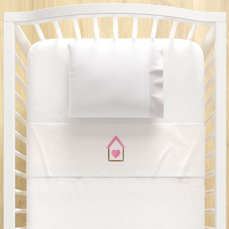 Jogo de Lençol Berço Bordado Casinha 3 peças