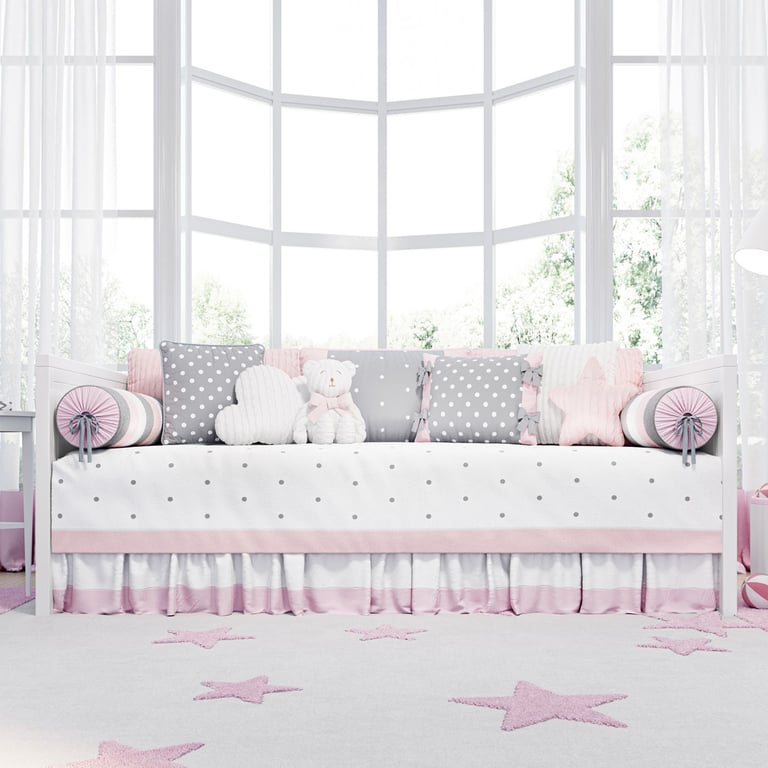 Kit Cama Babá Tricot Poá Rosa