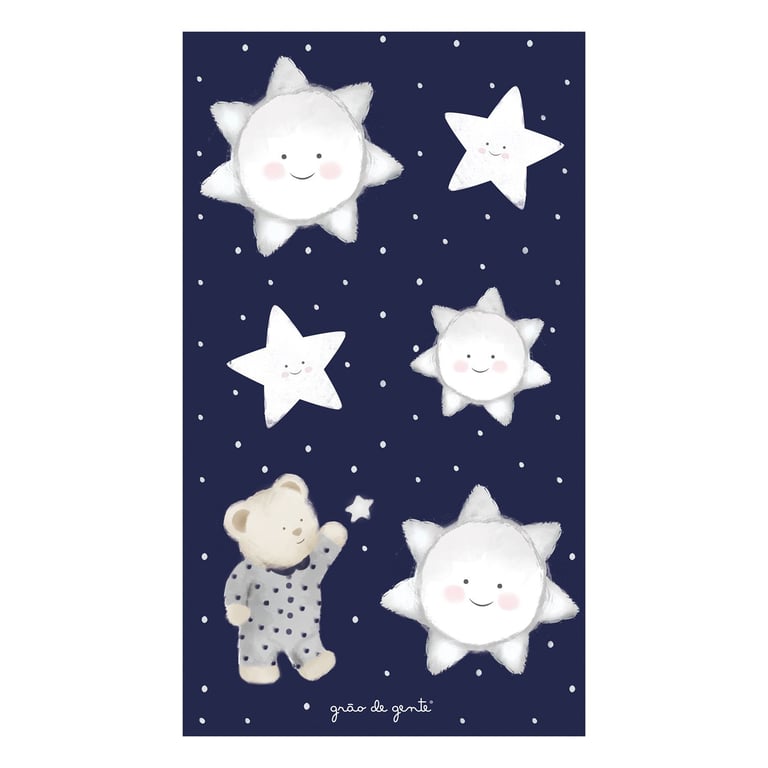 Adesivos de Parede Ursinho nas Estrelas Poá Azul Marinho