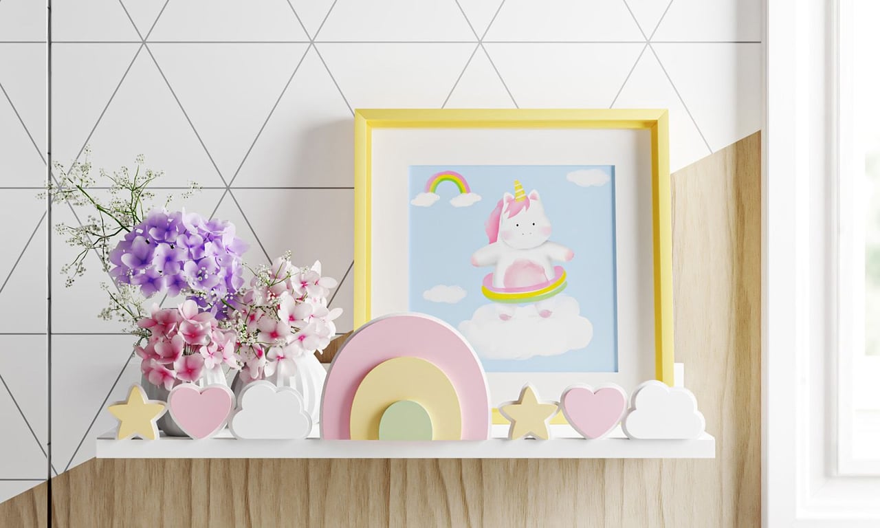 Prateleira MDF Arco-Íris Amiguinhas Unicórnio