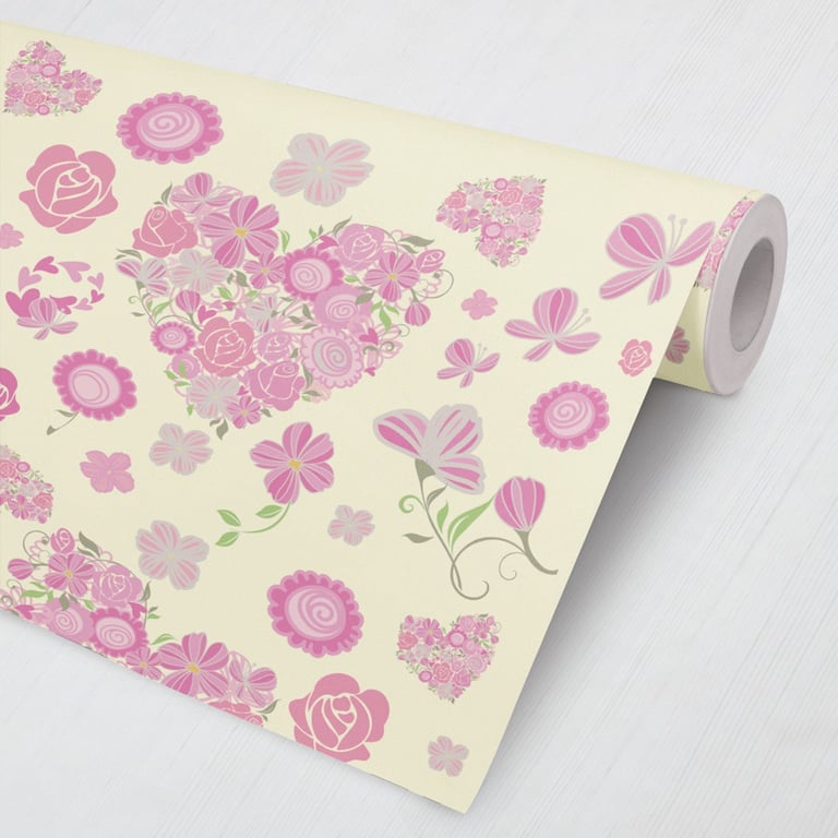 Papel de Parede Coração de Flores Rosa e Amarelo 3M