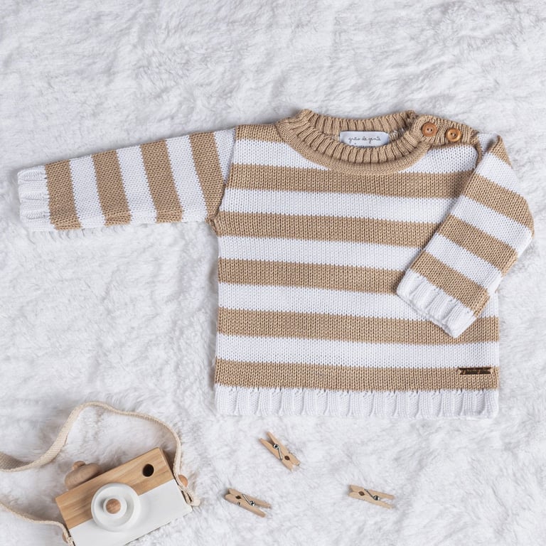 Saída Maternidade Tricot Casaquinho Neutro Chic Bege e Branco 03 Peças