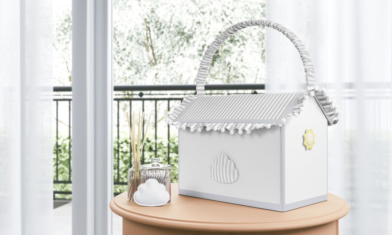 Farmacinha Nuvem e Sol Listrada Cinza/Branco