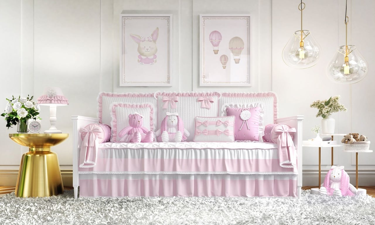 Kit Cama Babá Tricot Luxo Rosa