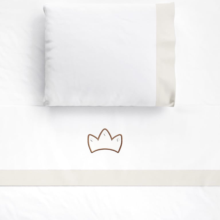 Jogo de Lençol Berço Bordado Coroa Bege 3 peças