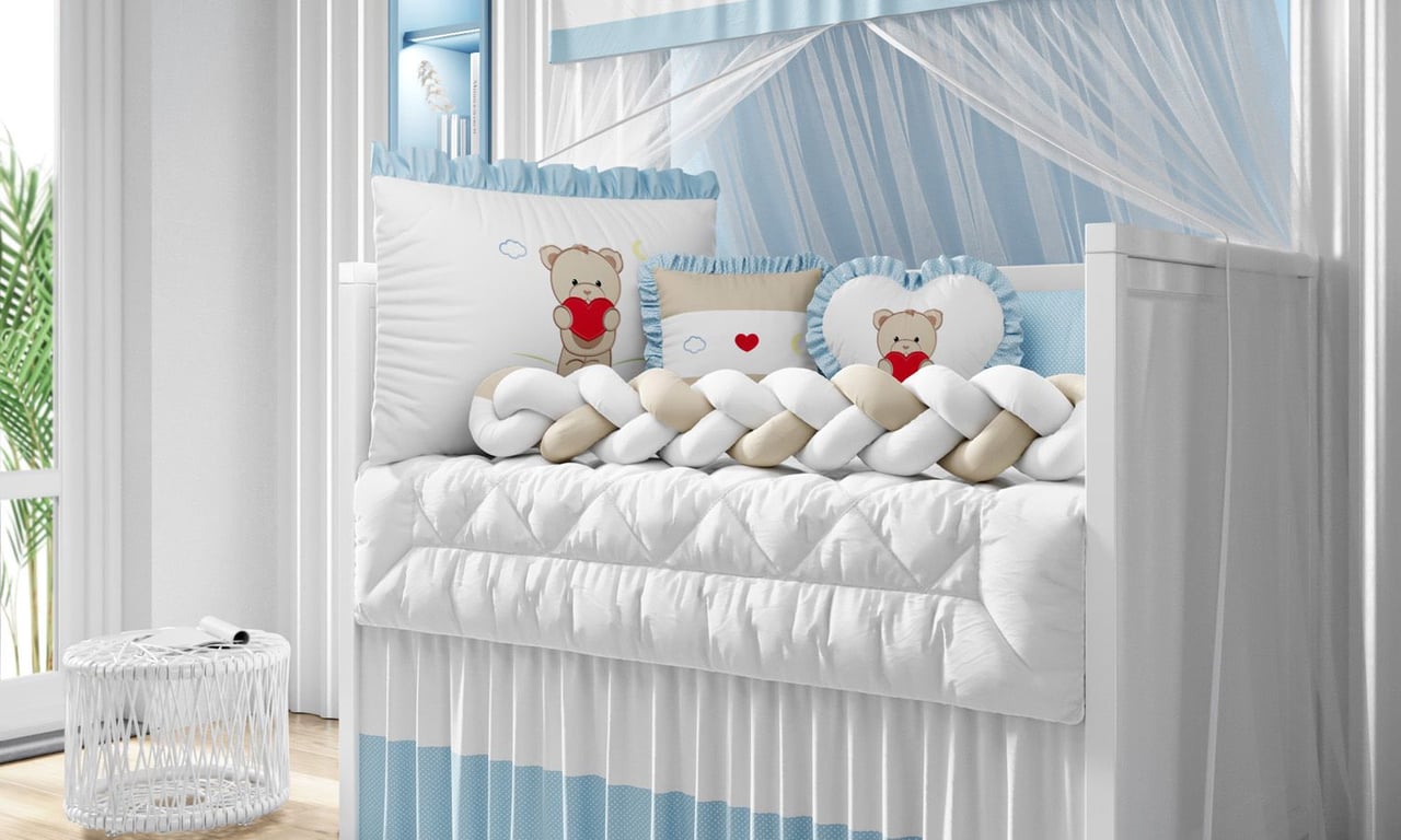 Kit Berço Trança Ursinho Coração Azul — vista alternativa