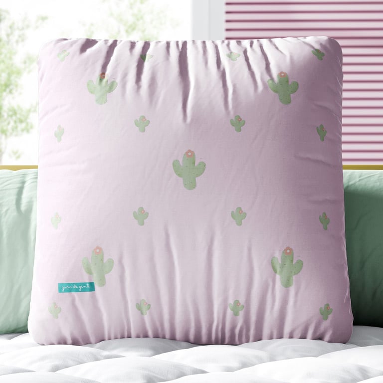 Almofada Quadrada Cactos em Flor Rosa 30cm