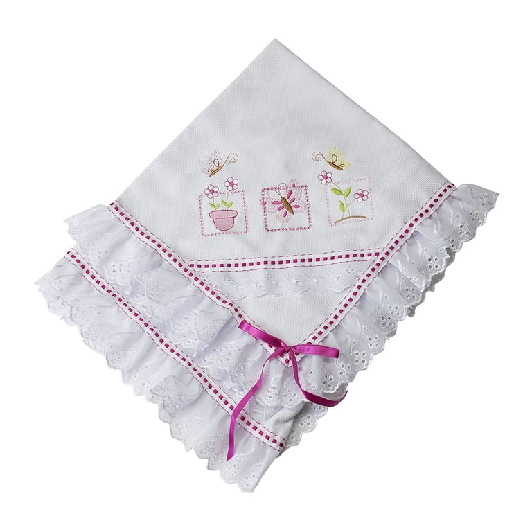 Manta Piquet Bordada Mini Borboleta Pink 75cm