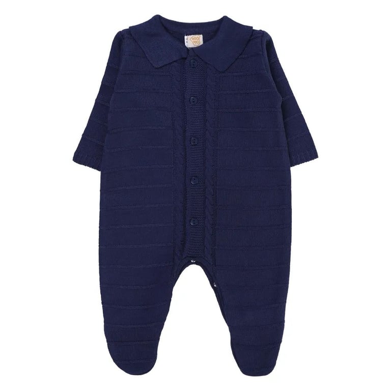 Saída Maternidade Din Don Trançada com Botões Azul Marinho