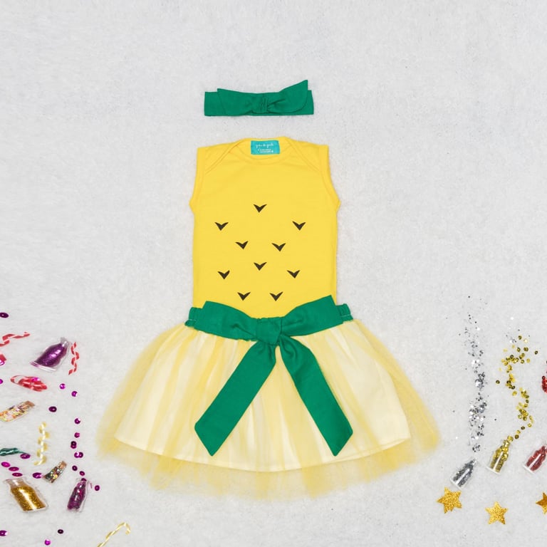 Fantasia Abacaxi Bebê com Saia de Tule 3 Peças