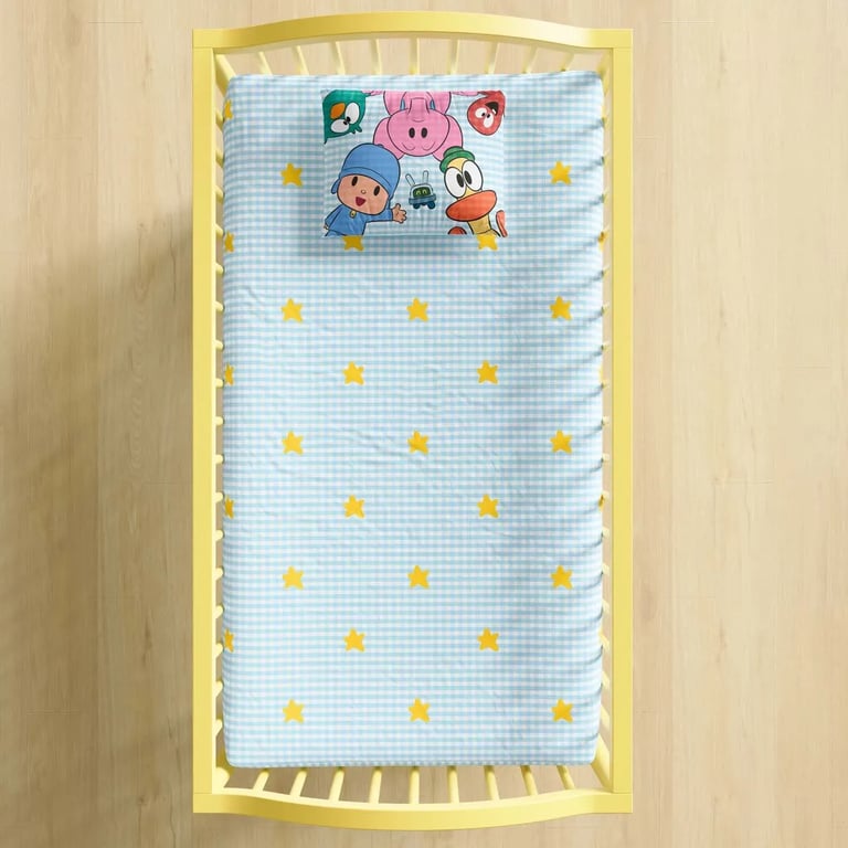 Lençol de Berço com Elástico Pocoyo Estrelinhas