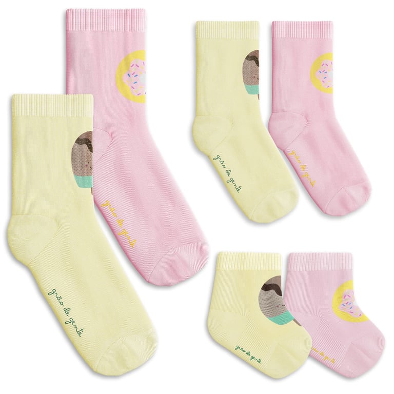 Kit Meia Tal Mãe Tal Filhas Trocapé Picolé e Donuts Rosa 6 Pares