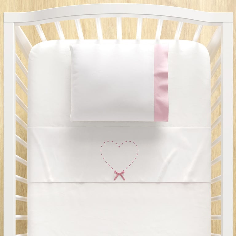 Jogo de Lençol Berço Bordado Coração 3 peças