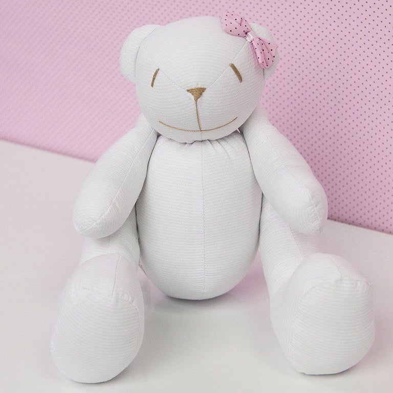 Ursa Branca com Lacinho Rosa Poá 34cm
