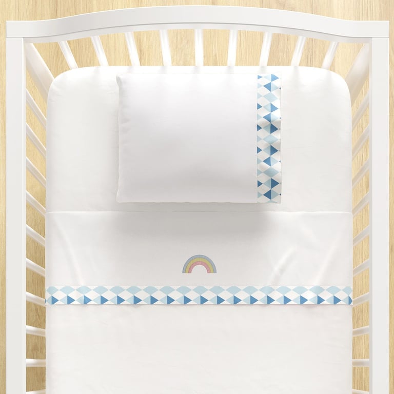 Jogo de Lençol Berço Arco-Íris Geométrico Rosa 3 peças