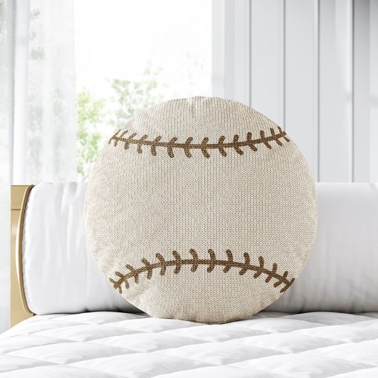Almofada Redonda Tricot Bola de Beisebol Bege — vista alternativa
