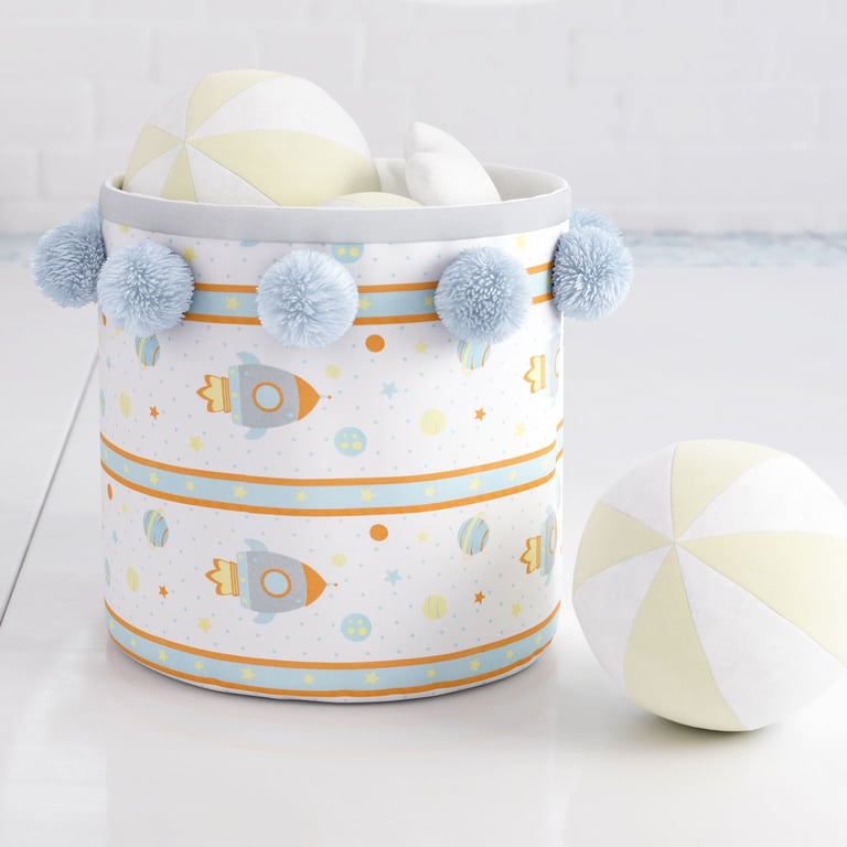 Cesto Organizador para Brinquedos Astronauta Patchwork Azul 35cm