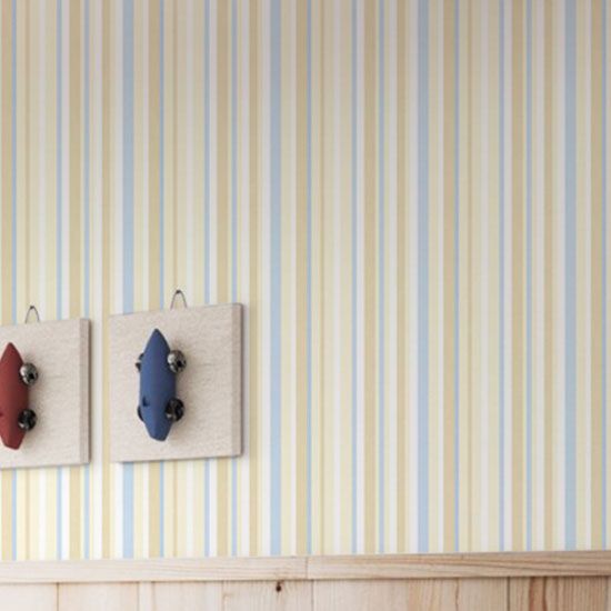 Papel de Parede Listrado Bege/Azul 10m