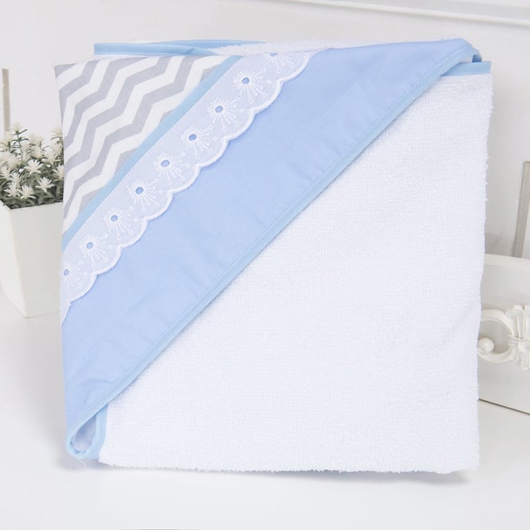 Toalha de Banho Forrada com Capuz Nova Iorque Chevron Azul