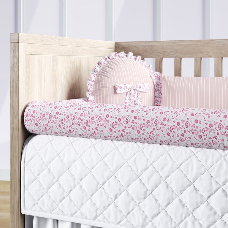 Kit Berço Rolinhos Floral Liberty Rosa 8 Peças