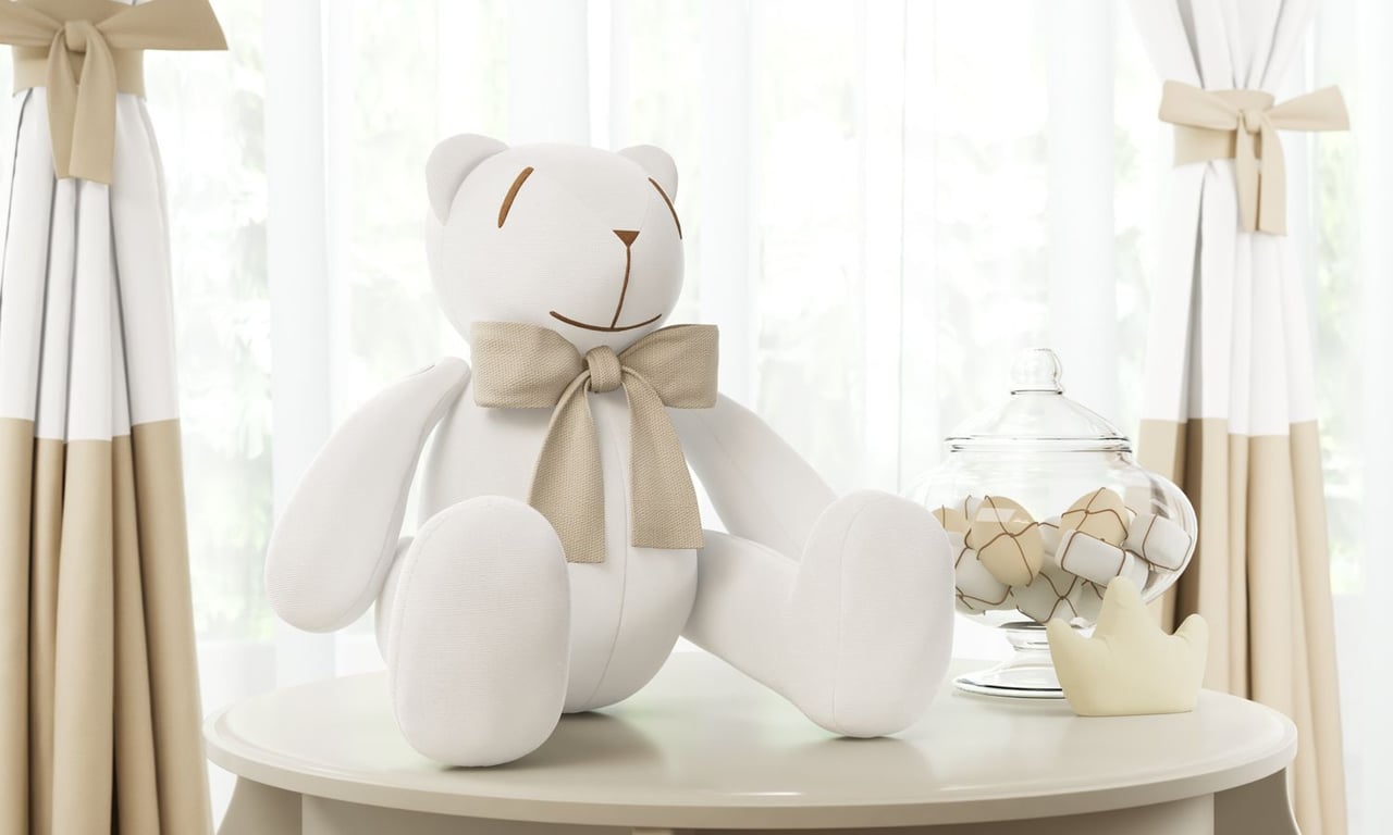 Urso Branco com Laço Bege 34cm