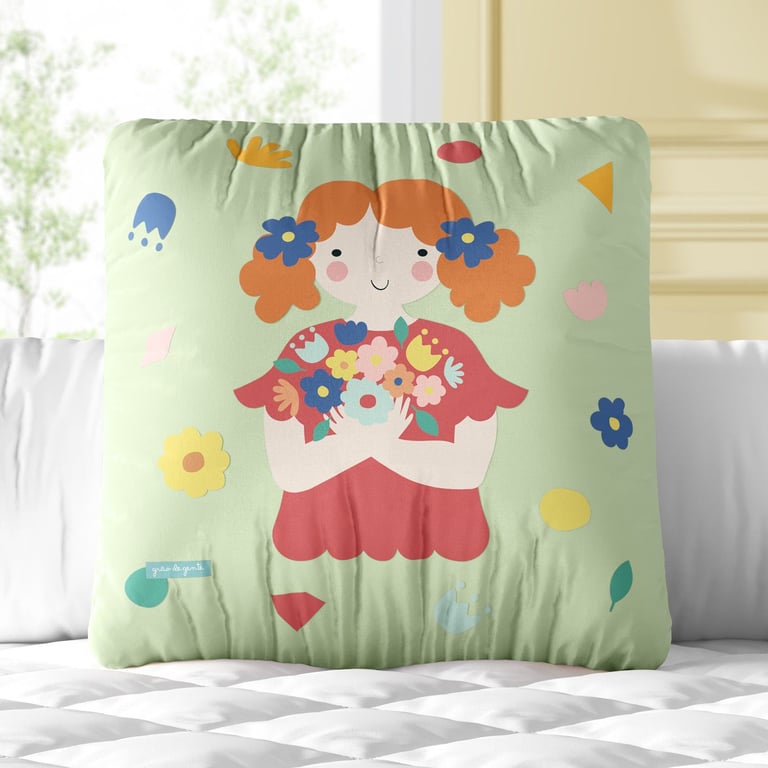 Almofada Quadrada Menina Flor Margarida 33cm