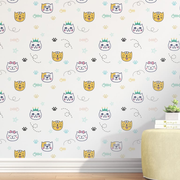 Papel de Parede Gatinhos e Patinhas Colorido 3M