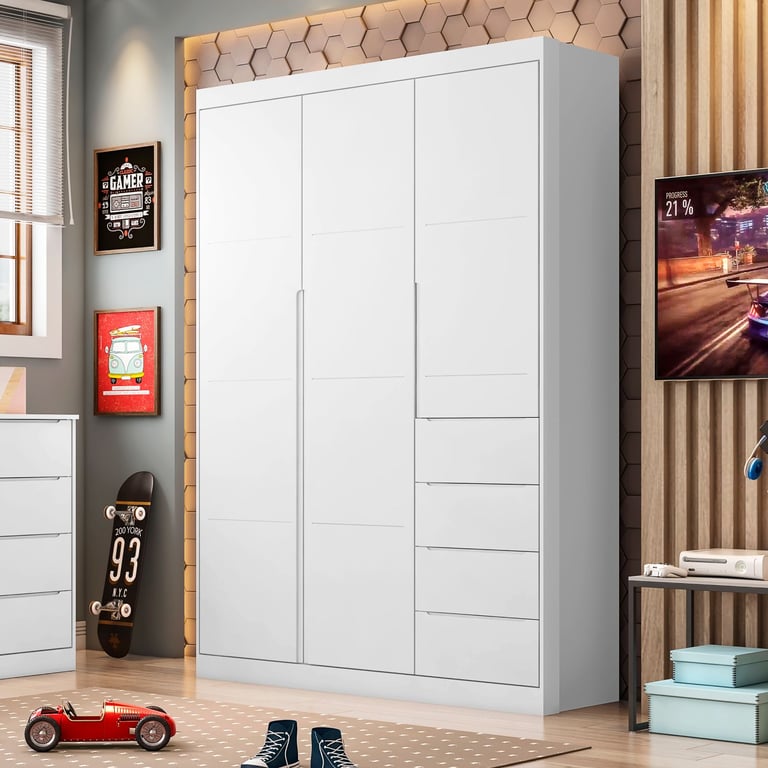 Guarda Roupa Infantil Branco 3 Portas Eloá