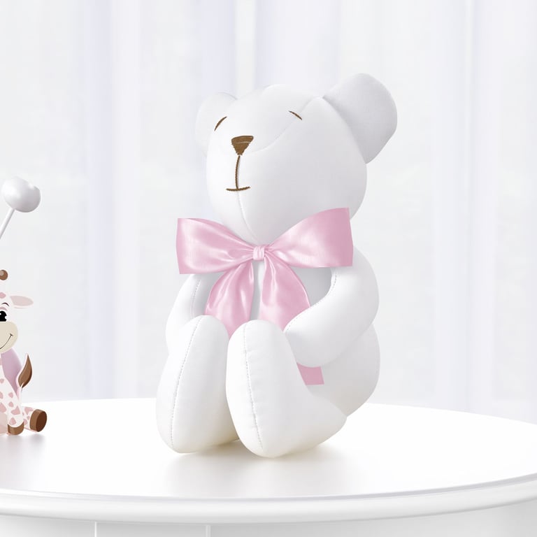 Urso Branco com Laço Cetim 42 cm