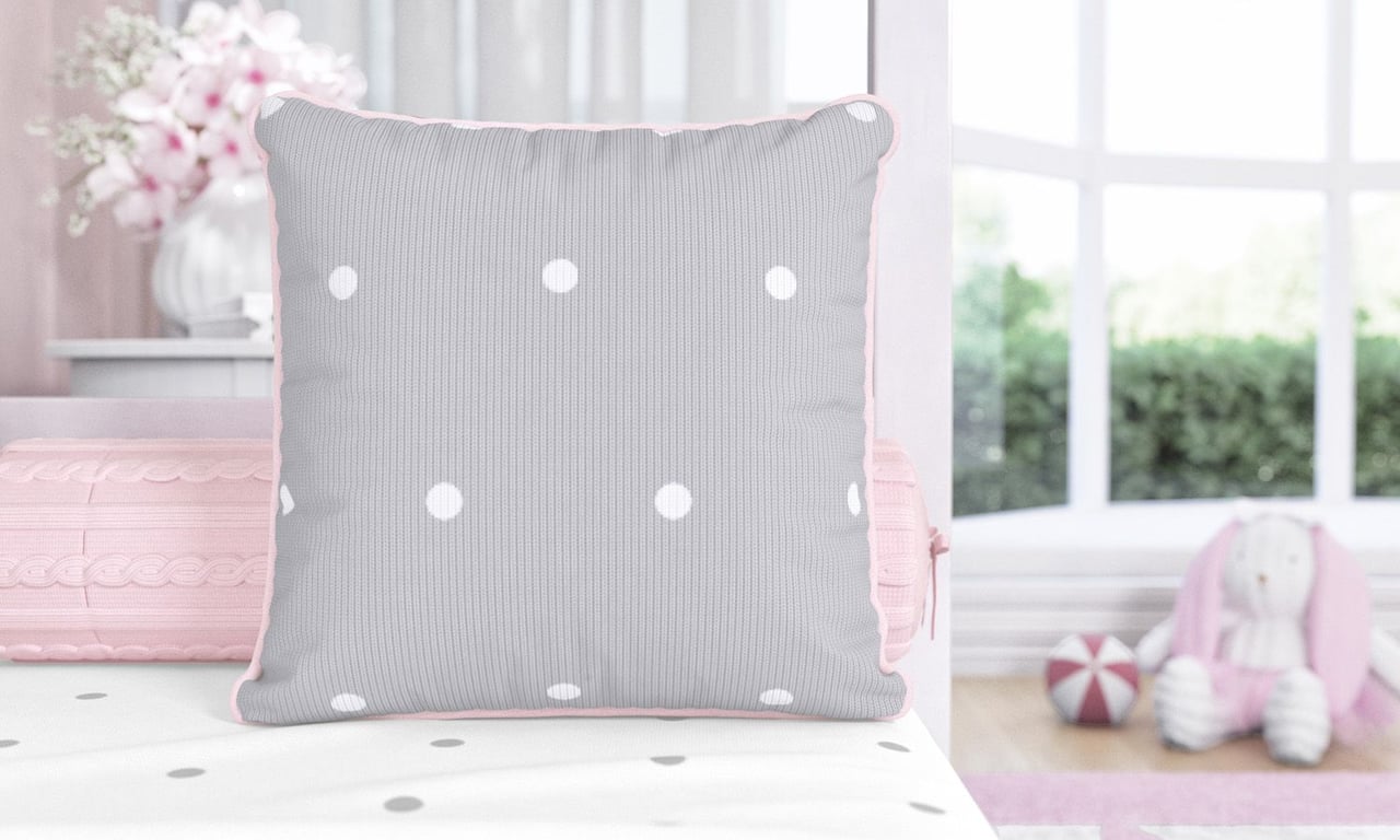 Almofada Tricot Poá Cinza/Rosa 30cm