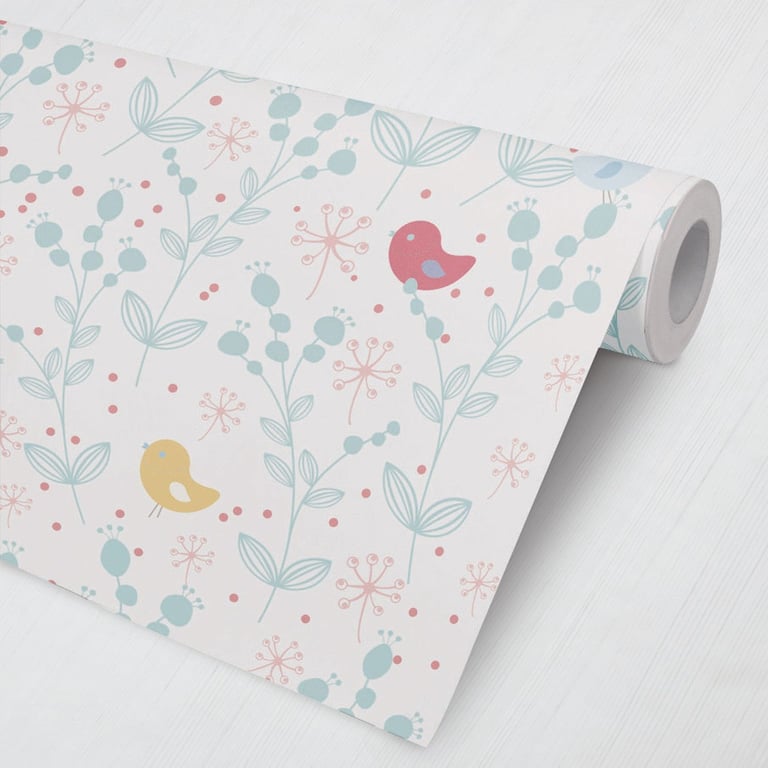 Papel de Parede Floral Passarinho Colorido 3M