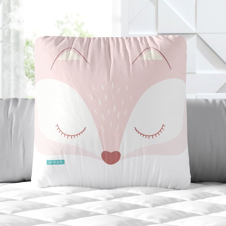 Almofada Quadrada Raposinha Rosa 30cm