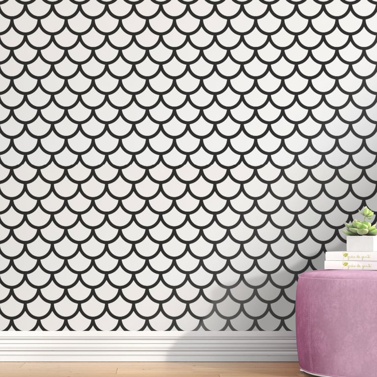 Papel de Parede Escamas Preto e Branco 3m