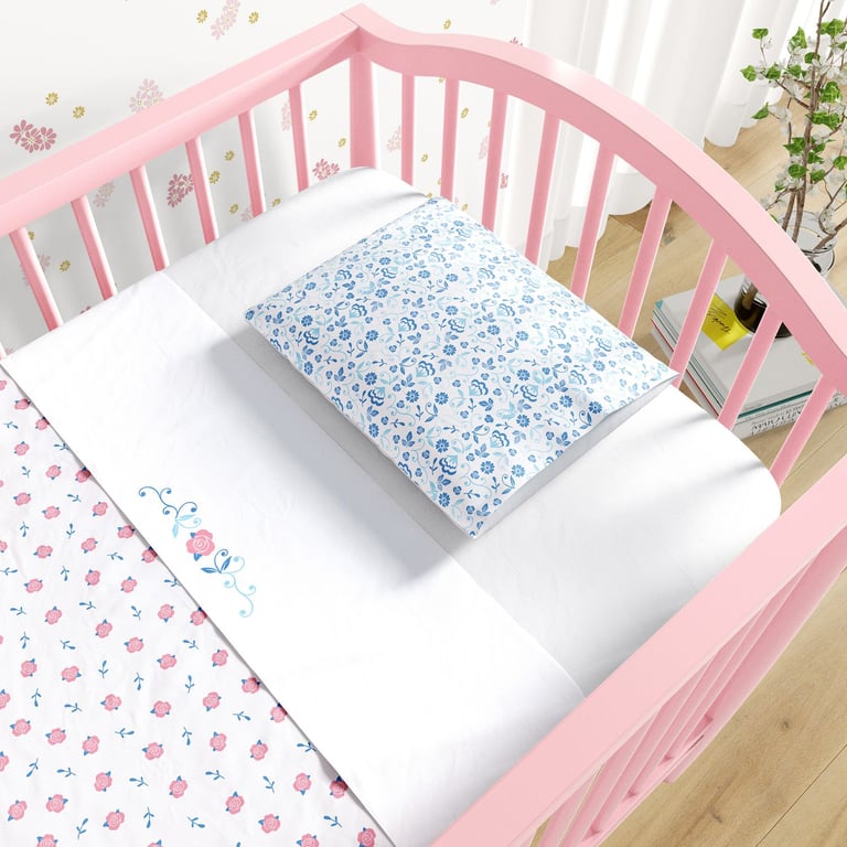 Jogo de Lençol Berço Floral Liberty Rosa e Azul 3 peças — vista alternativa