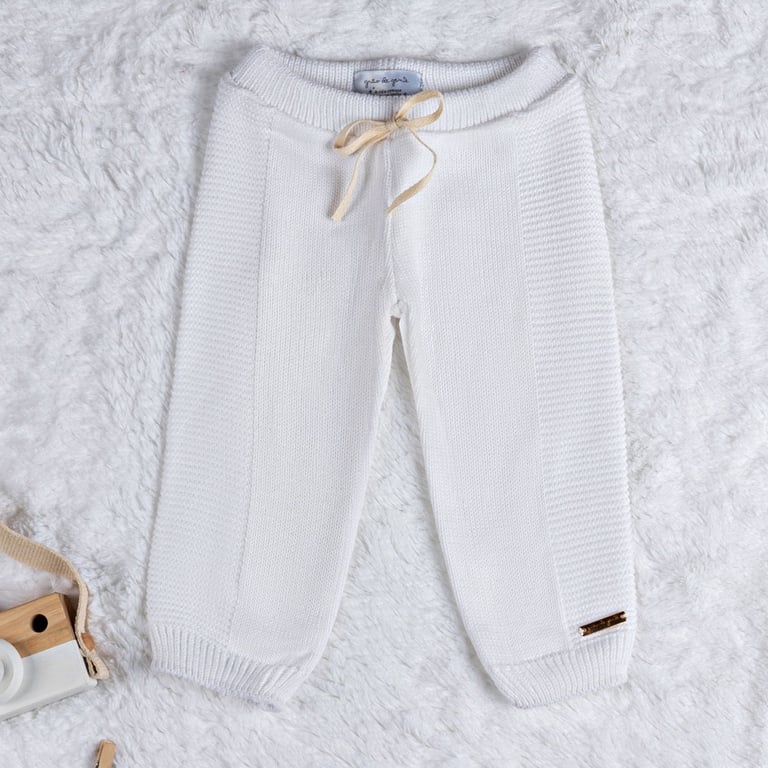 Calça Bebê Tricot Faixa Lateral Branco
