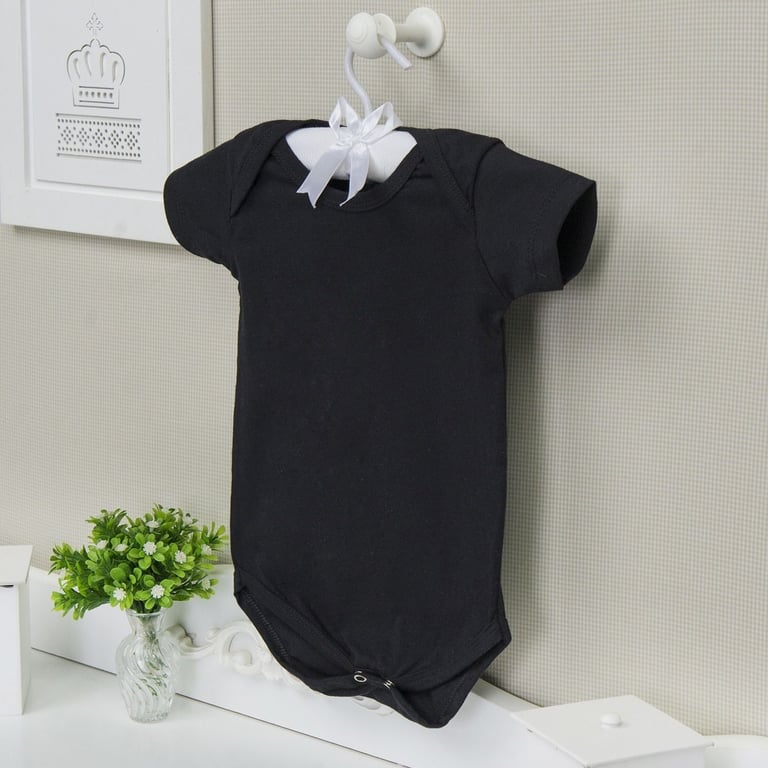 Body Manga Curta Liso Preto 9 a 12 Meses