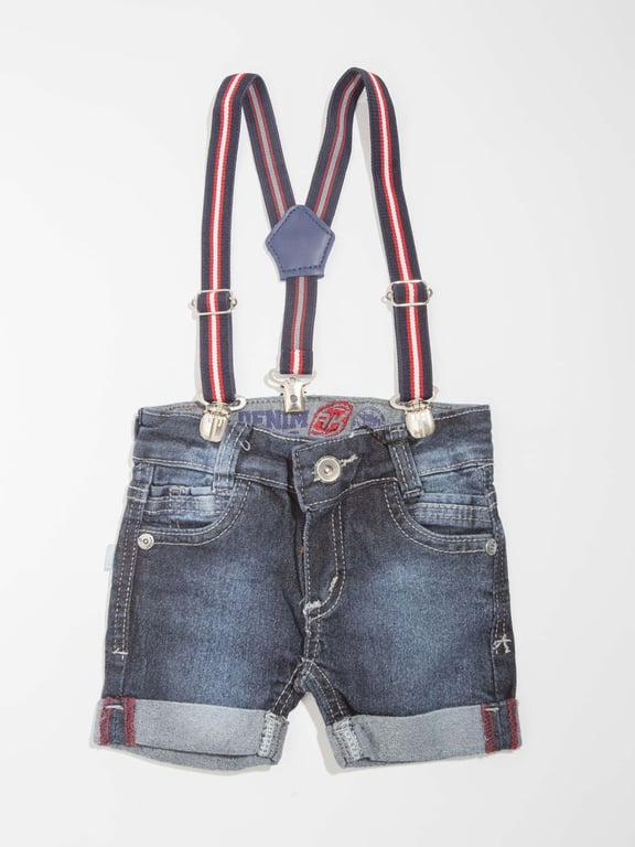 Bermuda Jeans com Suspensório Bebê